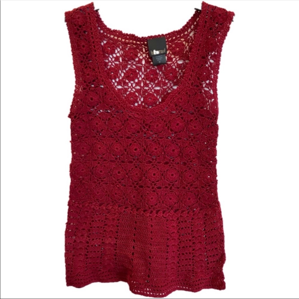 🔲 TO THE MAX | SLEEVELESS CROCHET BURGUNDY TOP 🌹